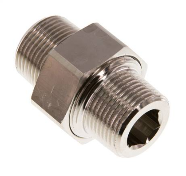 DNT 3434 MSV / Doppelnippel trennbar R 3/4"-R 3/4", Messing vernickelt